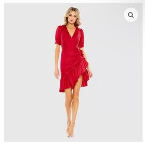 Mac Duggal Vibrant Red Puff Sleeve Mini Dress